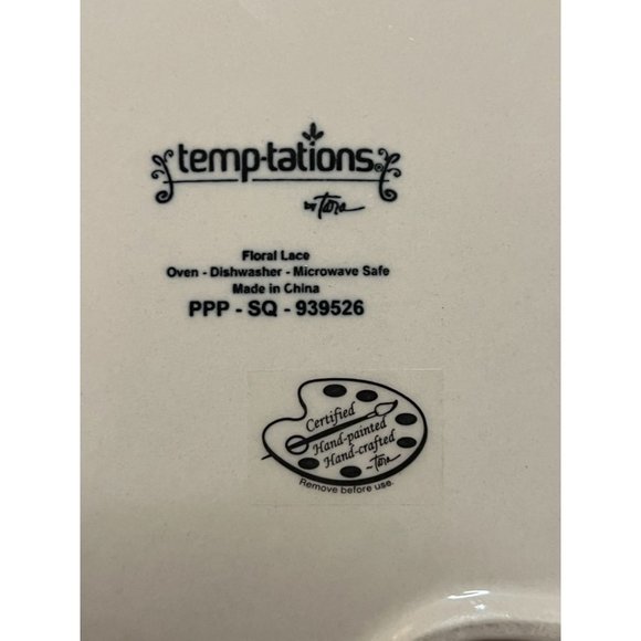 NWT & Rare! 3 TEMPTATIONS by Tara Floral Lace Green Plates Beaded Edge Stoneware - Picture 12 of 15